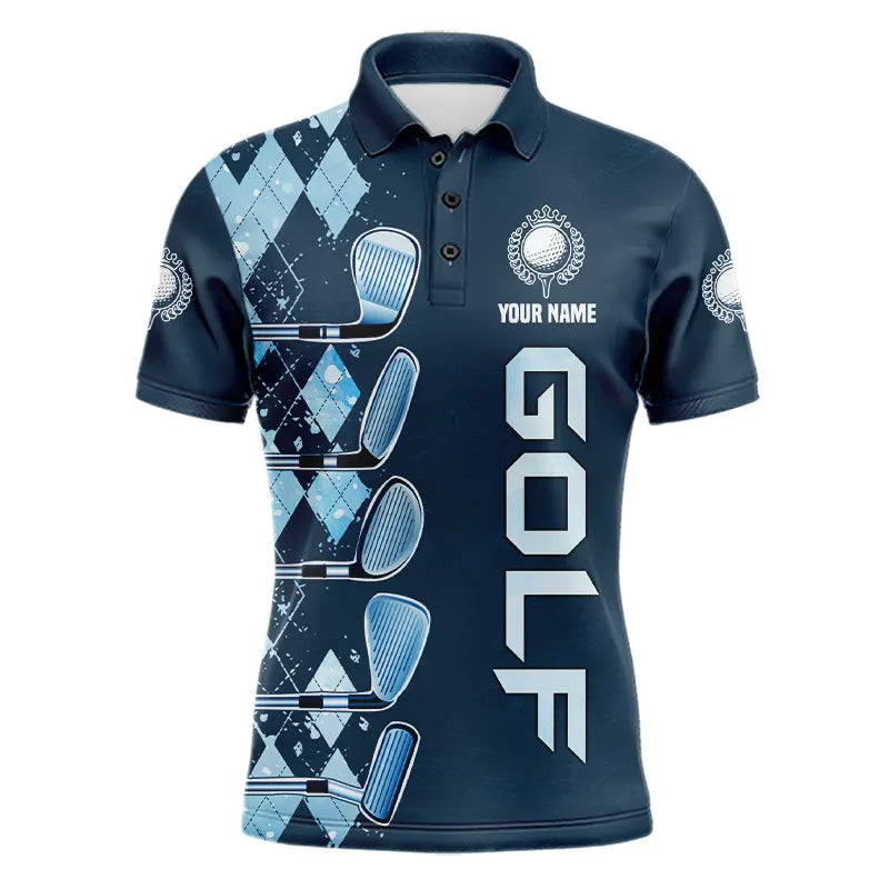 Blue argyle pattern Golf clubs Mens Golf Polo Shirts custom Mens golf tops, cool golf gifts NQS9184