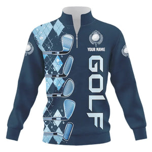 Blue argyle pattern Golf clubs Quarter zip golf sweatshirt custom golf sweater, cool golf gifts NQS9184