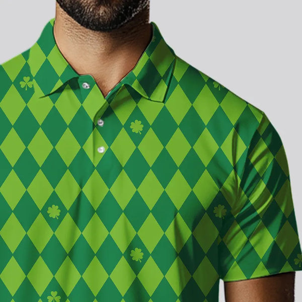 Personalized Green argyle pattern Men golf polo shirts Custom St Patrick day golf tops for men NQS9545