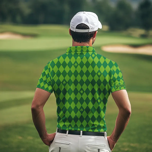 Personalized Green argyle pattern Men golf polo shirts Custom St Patrick day golf tops for men NQS9545