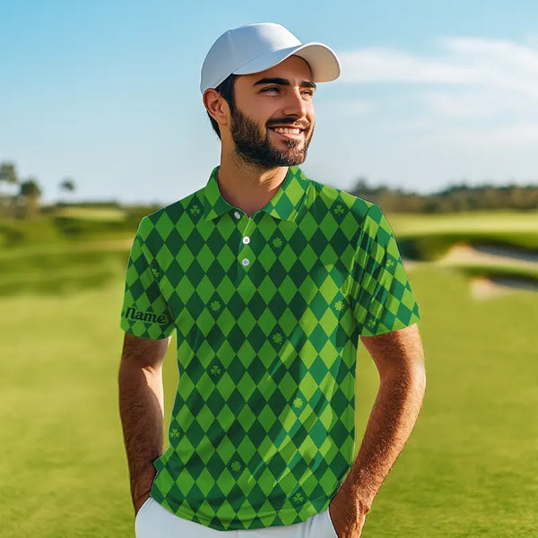 Personalized Green argyle pattern Men golf polo shirts Custom St Patrick day golf tops for men NQS9545