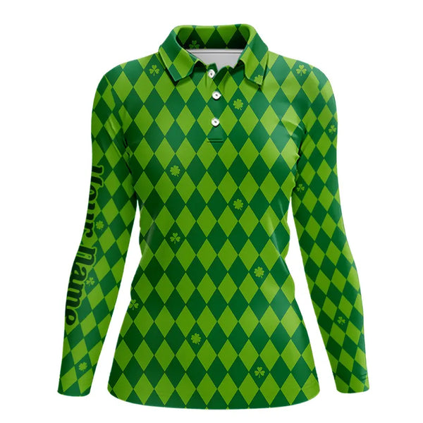 Personalized Green argyle pattern Women golf polo shirts Custom St Patrick day golf tops for women NQS9545