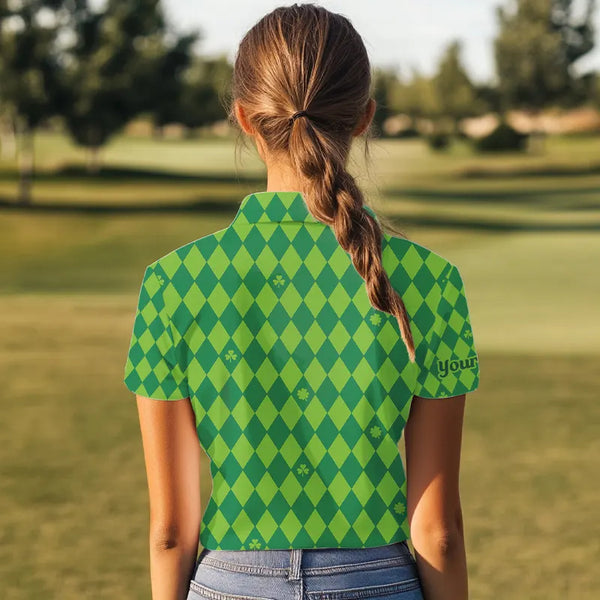 Personalized Green argyle pattern Women golf polo shirts Custom St Patrick day golf tops for women NQS9545