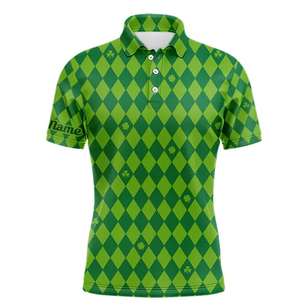 Personalized Green argyle pattern Men golf polo shirts Custom St Patrick day golf tops for men NQS9545