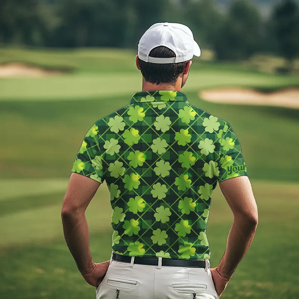 Personalized Green argyle shamrock pattern Men golf polo shirts Custom St Patrick day men golf tops NQS9546