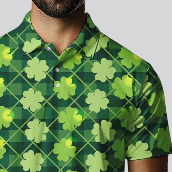 Personalized Green argyle shamrock pattern Men golf polo shirts Custom St Patrick day men golf tops NQS9546