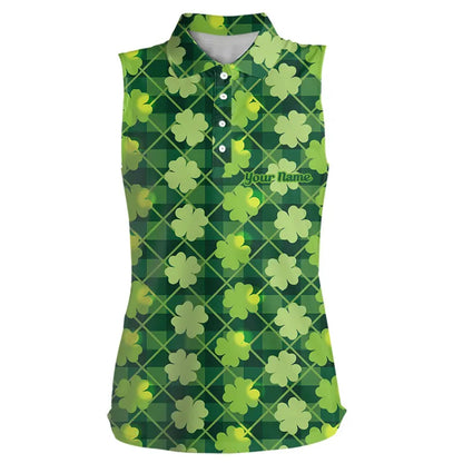 Green argyle shamrock pattern Women sleeveless polo shirt Custom St Patrick day women golf tops NQS9546