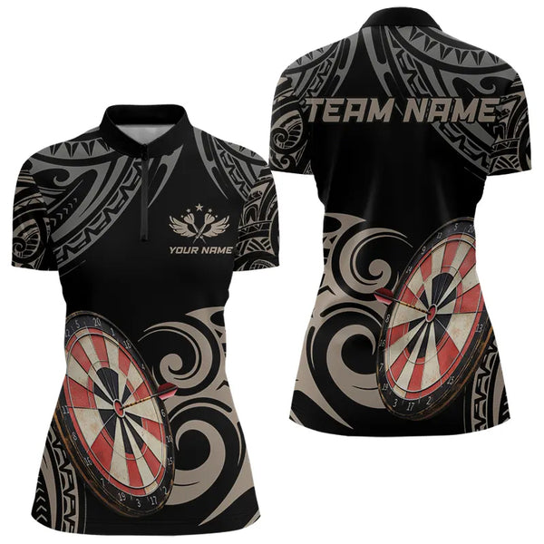 Personalized Black tribal pattern Darts Shirts For Women Custom Retro Team Darts Jerseys NQS9551