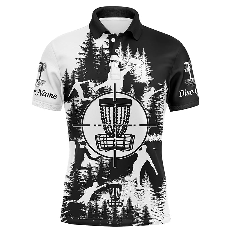 Black and white Mens disc golf polo shirts custom disc golf basket disc golf shirt, disc golf gifts NQS7296
