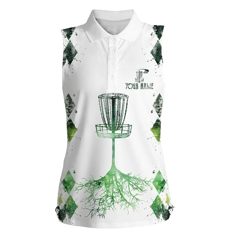 Watercolor green argyle white Women sleeveless disc golf polo shirt custom frisbee golf shirt NQS7297