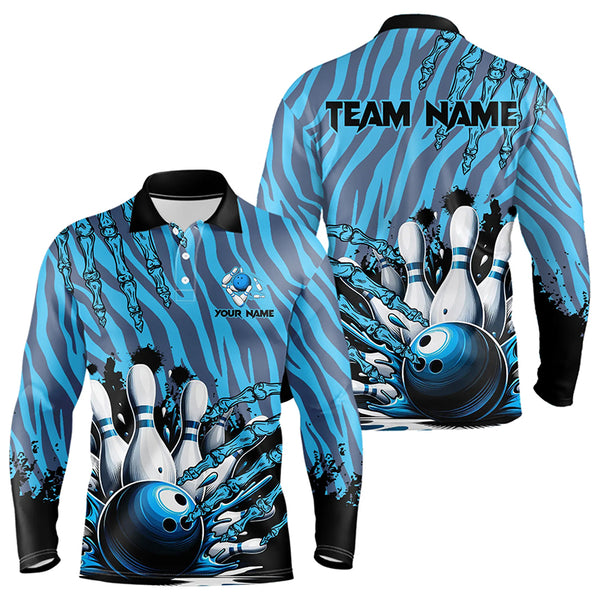 Funny Claw Blue Camo Men's bowling outfits custom bowling polo, Quarter Zip Shirts team jerseys NQS9704