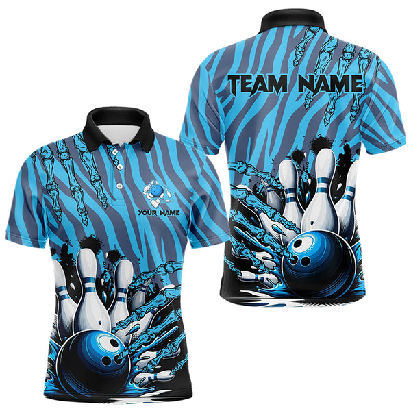 Funny Claw Blue Camo Men's bowling outfits custom bowling polo, Quarter Zip Shirts team jerseys NQS9704