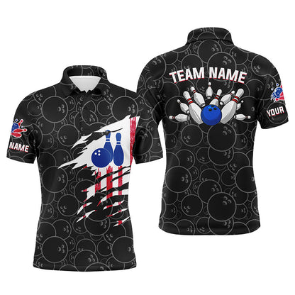Bowling polo Shirt Mens Bowling Jerseys Personalized American flag black pattern Bowling Team Shirt NQS5491