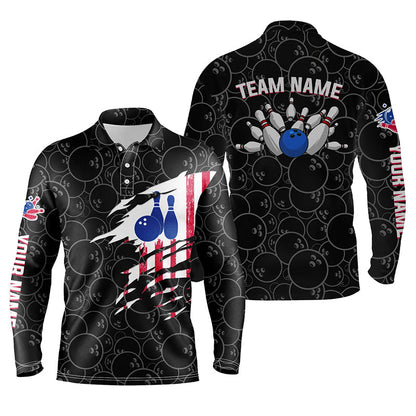 Bowling polo Shirt Mens Bowling Jerseys Personalized American flag black pattern Bowling Team Shirt NQS5491