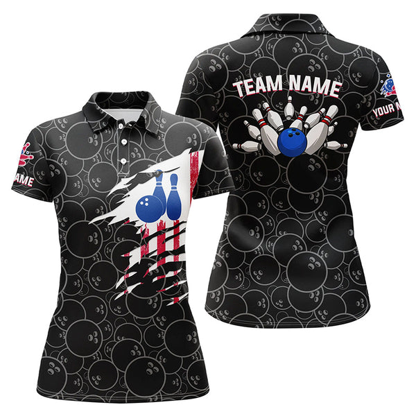 Bowling polo Shirt Women Bowling Jerseys Personalized American flag black pattern Bowling Team Shirts NQS5491
