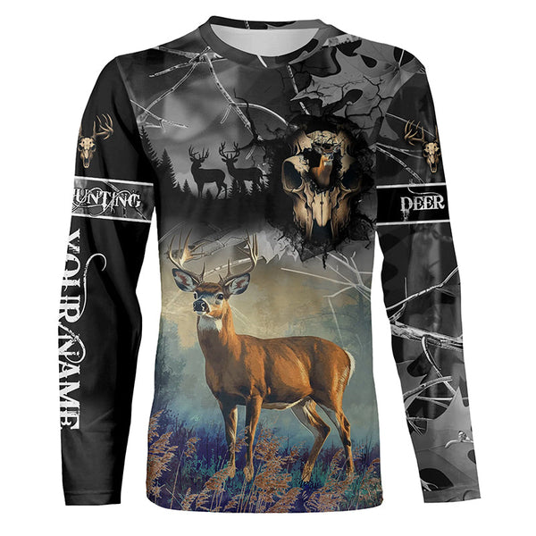 Deer hunting Skull camo Custom Name 3D All over print shirts - personalized hunting gifts - NQS729