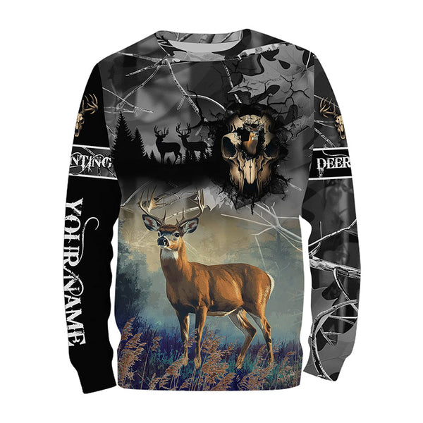 Deer hunting Skull camo Custom Name 3D All over print shirts - personalized hunting gifts - NQS729