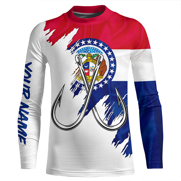 Missouri flag MO Fishing Fish Hook UV protection custom long sleeve Patriotic fishing apparel NQS8271