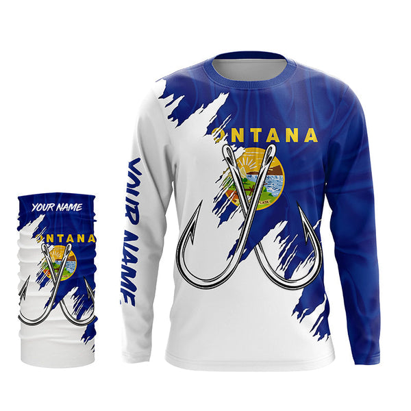 Montana flag MT Fishing Fish Hook UV protection custom long sleeve Patriotic fishing apparel NQS8272