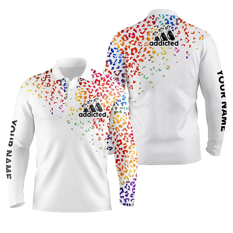 Mens golf polo shirt watercolor leopard golf addicted custom name golf gifts for men, dad NQS4146