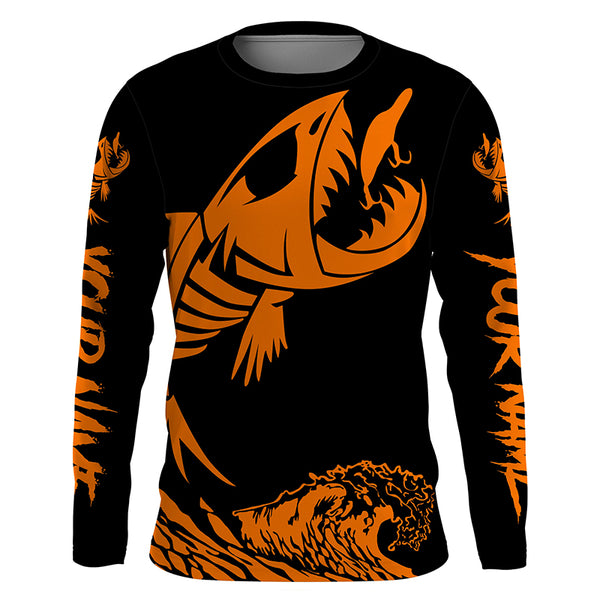 Fish skeleton reaper orange black sun protection performance custom name long sleeve fishing jerseys NQS6618