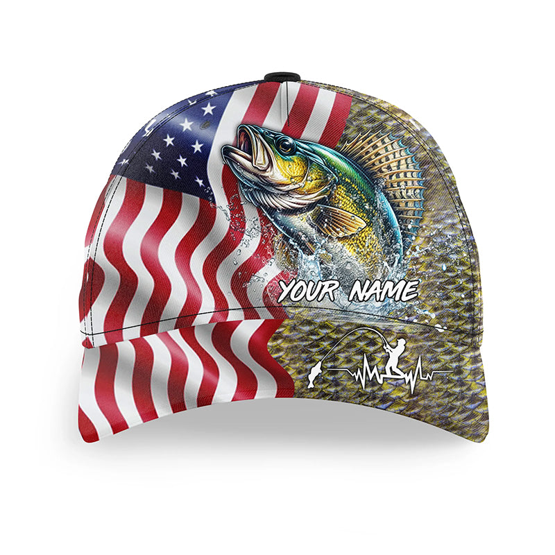 Walleye fishing scales American Flag Custom patriotic Walleye fishing baseball caps for men, women NQS8965