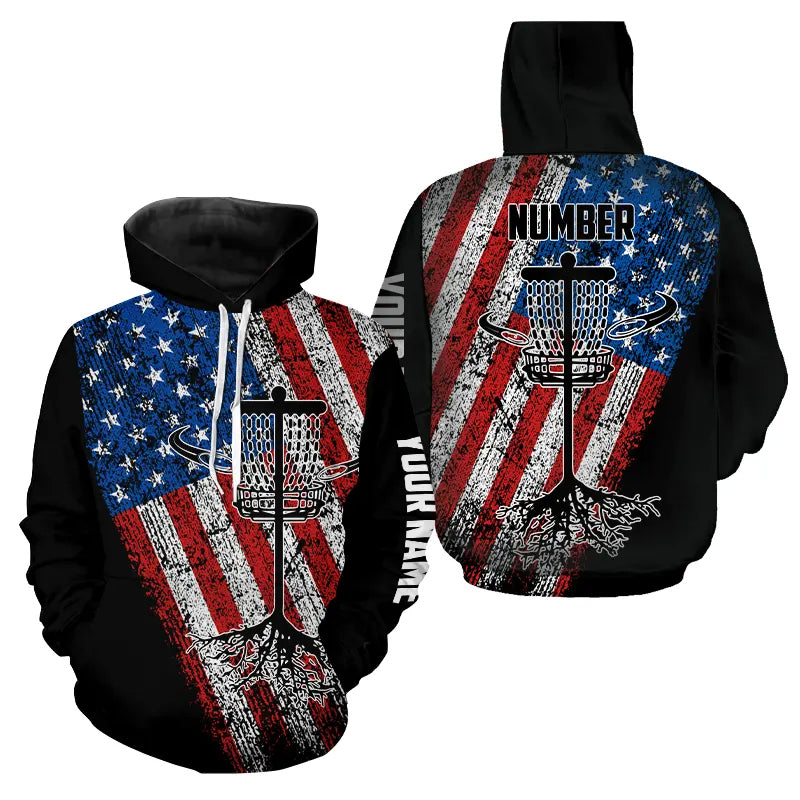 Vintage American Flag Disc Golf Hoodies custom name and number patriotic disc golf apparel NQS9200