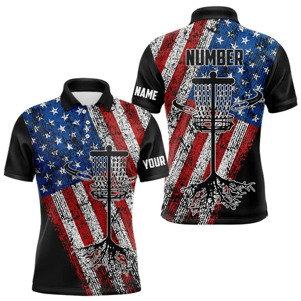 Vintage American Flag Mens Disc golf polo shirts custom name and number patriotic disc golf apparel NQS9200