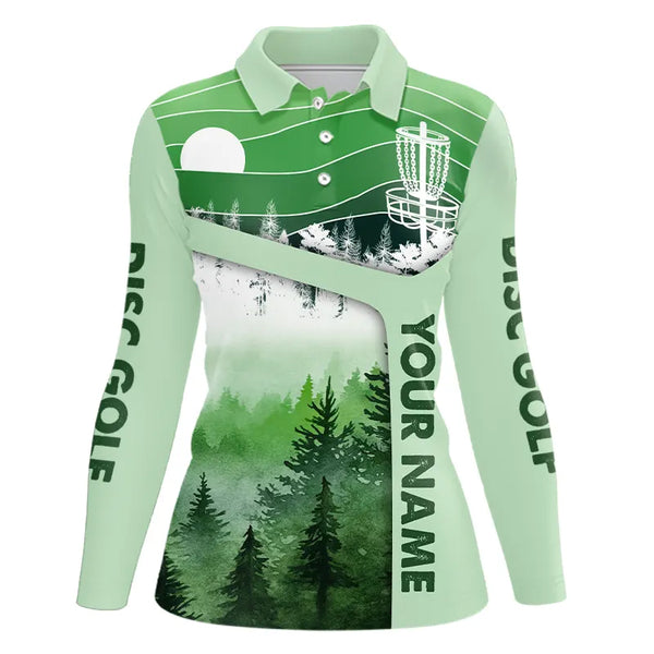 Mint Green Forest Retro Women Disc golf polo shirts custom frisbee golf jerseys, disc golf apparel NQS9198