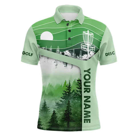 Mint Green Forest Retro Mens Disc golf polo shirts custom name frisbee golf jerseys, disc golf apparel NQS9198