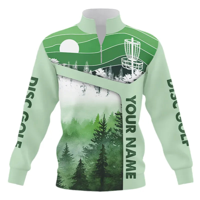 Mint Green Forest Retro Quarter zip sweatshirt custom frisbee golf sweater, disc golf apparel NQS9198