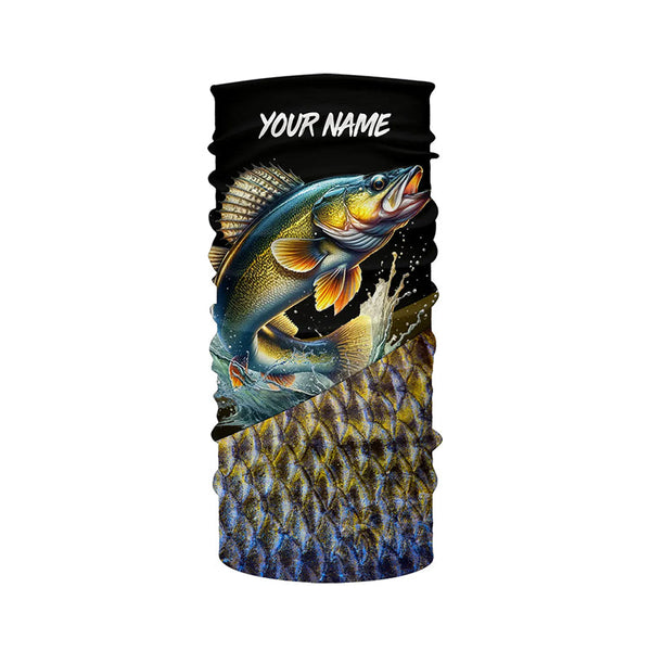 Personalized Walleye scales Fishing jerseys, Custom Long Sleeve Performance walleye Fishing Shirts NQS4949