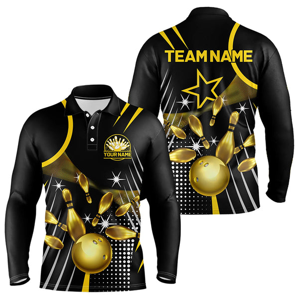 Funny Black and Gold Mens Bowling Polo, 1/4 Zip Shirts Custom Bowling outfit men Team Jerseys NQS9712