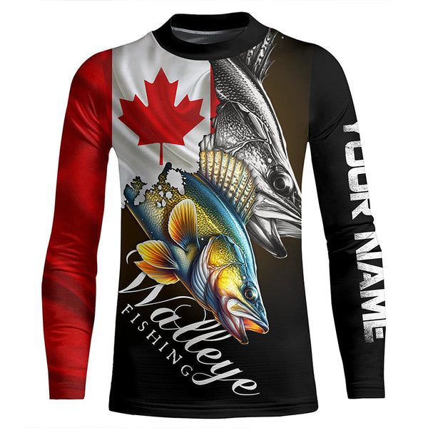 Walleye UV protection long sleeves fishing shirt Canada flag patriot Customize walleye fisherman gifts NQS7640