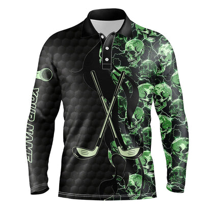 Green lightning skull black golf pattern custom Mens golf polo shirts, golf clubs team polo shirts NQS7642