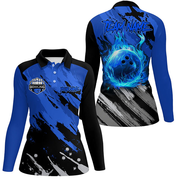 Black and Blue Flame camo bowling shirts for women Custom Flame Bowling Shirt Team Bowling Jersey NQS8970