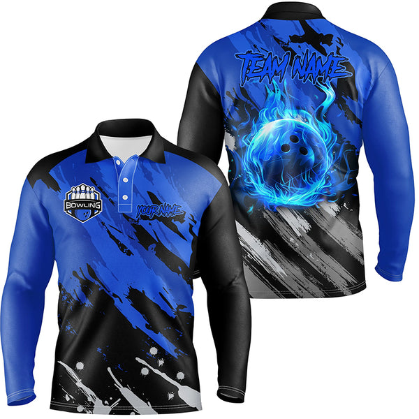 Black and Blue Flame camo bowling shirts for Men Custom Flame Bowling Shirt Team Bowling Jersey NQS8970