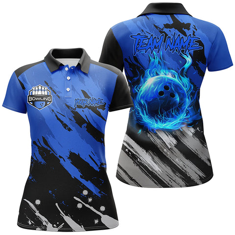 Black and Blue Flame camo bowling shirts for women Custom Flame Bowling Shirt Team Bowling Jersey NQS8970