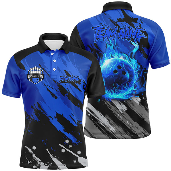 Black and Blue Flame camo bowling shirts for Men Custom Flame Bowling Shirt Team Bowling Jersey NQS8970