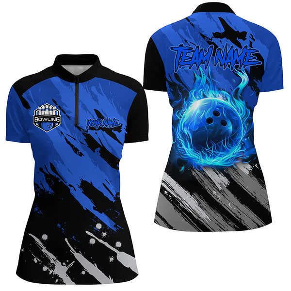 Black and Blue Flame camo bowling shirts for women Custom Flame Bowling Shirt Team Bowling Jersey NQS8970