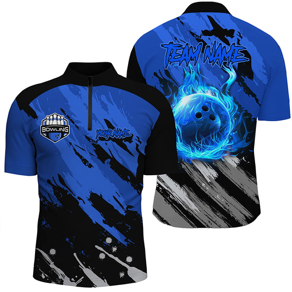 Black and Blue Flame camo bowling shirts for Men Custom Flame Bowling Shirt Team Bowling Jersey NQS8970