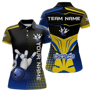 Yellow & Blue pattern Bowling Polo, 1/4 Zip shirt For Women Custom Team Bowling Jersey,Gift For Bowler NQS9212