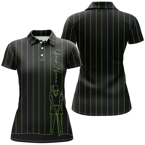 Personalized golf polo shirt for women custom green stripes black golf tops womens, golf gift for girl NQS7307