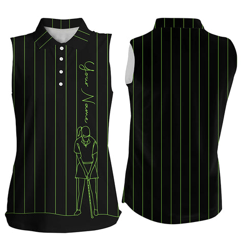 Personalized golf sleeveless polo shirt for women custom green stripes black golf tops gifts for girl NQS7307