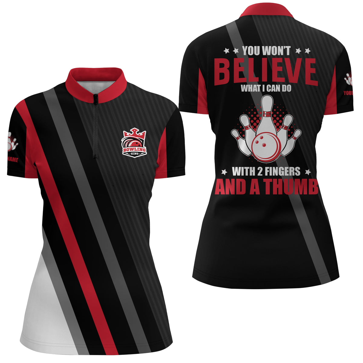 Red & black Womens Quarter Zip shirt Custom you won't believe what I can do with 2 fingers and a thumb NQS5286