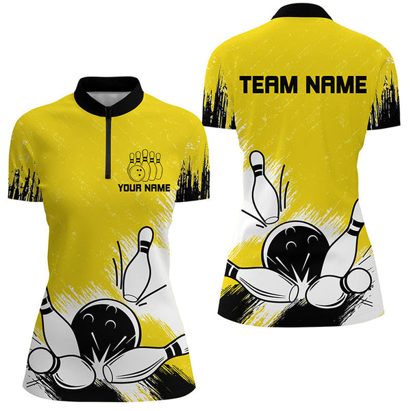 Retro bowling polo, quarter zip shirts for women Custom Team bowling Jerseys, bowl gifts | Yellow NQS7650