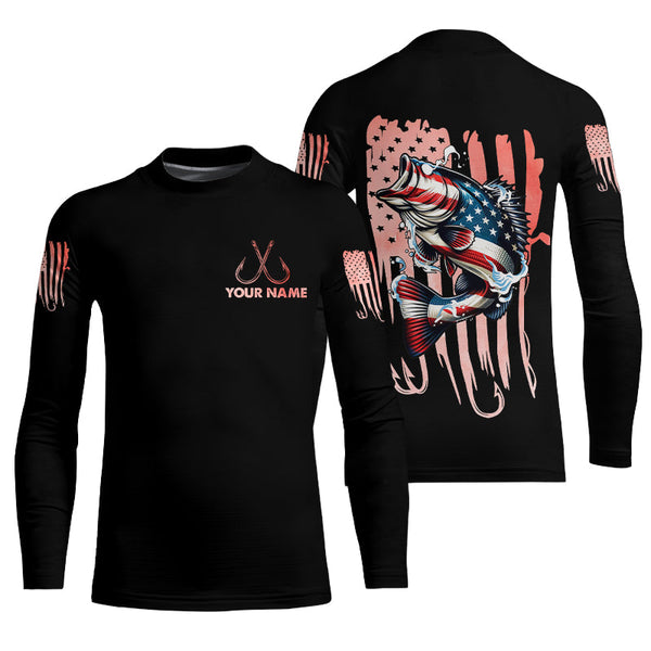 Bass Fishing American Flag patriotic Custom name long sleeves fishing shirt NQS2233