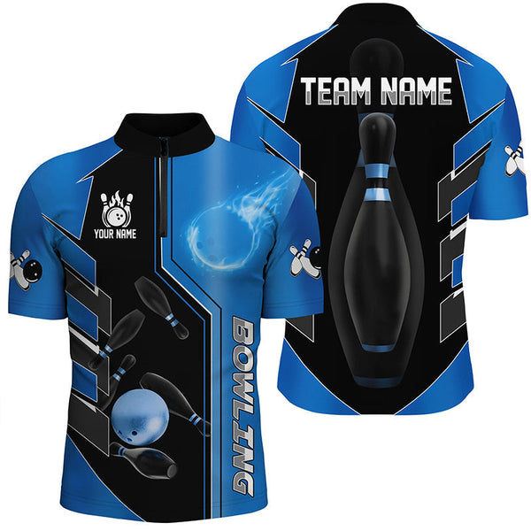 Blue And Black Bowling Shirts For Men custom bowling ball pins Team Bowling Jerseys Bowler Outfits NQS8299