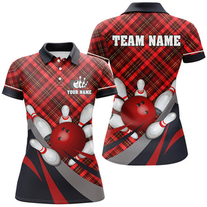 Red Plaid Christmas pattern Bowling shirts For Women Custom Team Bowling Jerseys Xmas Gift For Bowlers NQS8983