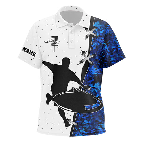 Kid disc golf polos shirts custom name blue camouflage disc golf team shirts, disc golf gifts NQS7311